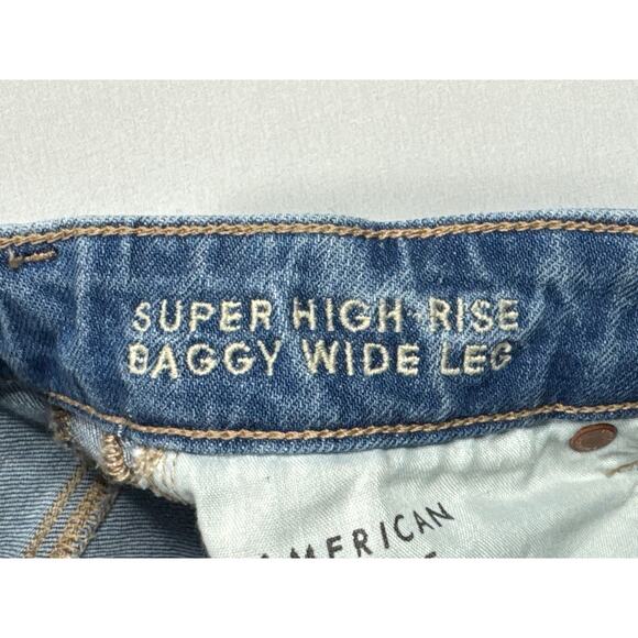 American Eagle Women's Super High Rise Baggy Wide Leg Blue Jeans - 000 (24x29.5) - Picture 5 of 6
